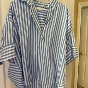 Blue and White Striped Blouse